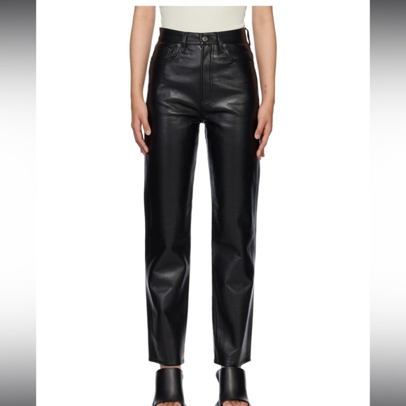 AGOLDE 90s Pinch Waist Black Leather Pants Size 32 - Picture 1 of 10